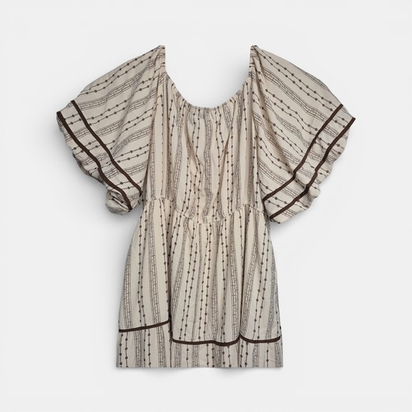 Polagram Womens 3XL Cream Brown Stripe Tiered Midi Dress Puff Sleeve PSD5124-X - Picture 7 of 9